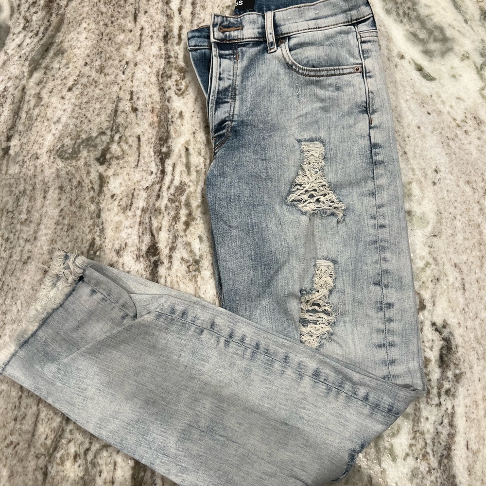 Express Light Blue Distressed Skinny Jeans